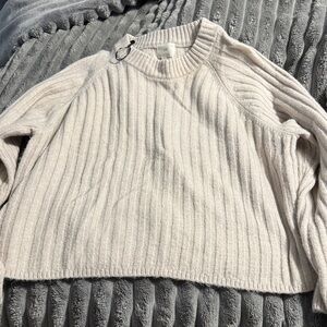 H&M Cream Ribbed Crew Neck Sweater